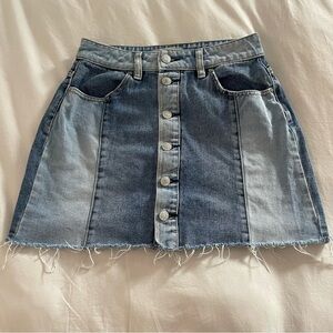 PacSun Denim Button Down Distressed Raw Edge Skirt- 27